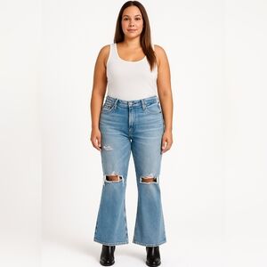 JEAN ATELIER Distressed High Rise Embroidery Flare Wide leg Jeans Size 28